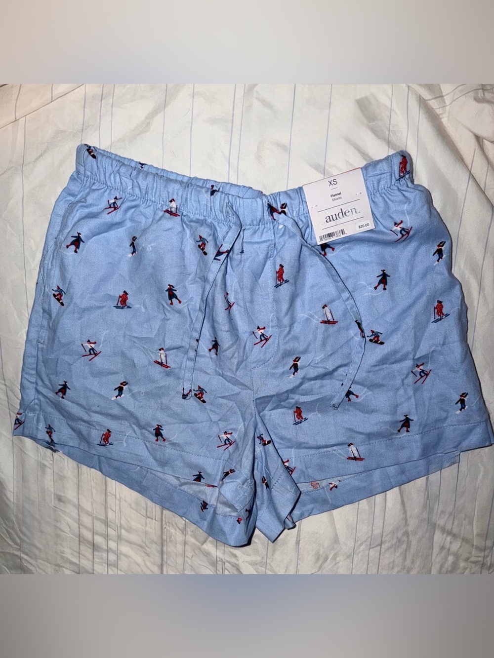 Auden NWT Light Blue Ski Print Women's Flannel Pajama Shorts Women’s Size XS